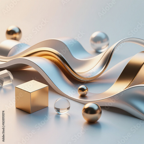 Premium abstract 3D geometric background, high resolution, photorealistic