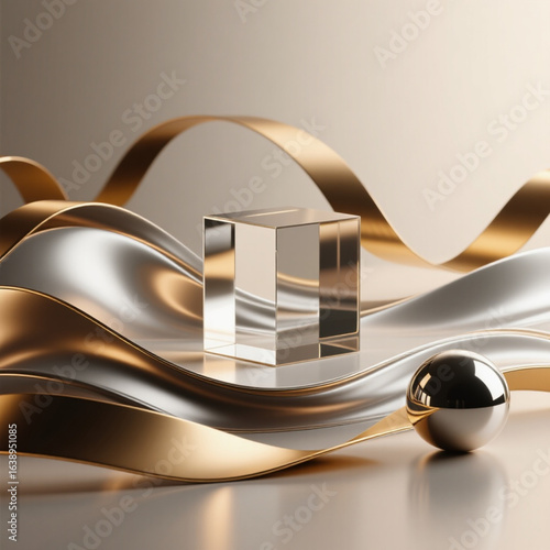 Premium abstract 3D geometric background, high resolution, photorealistic