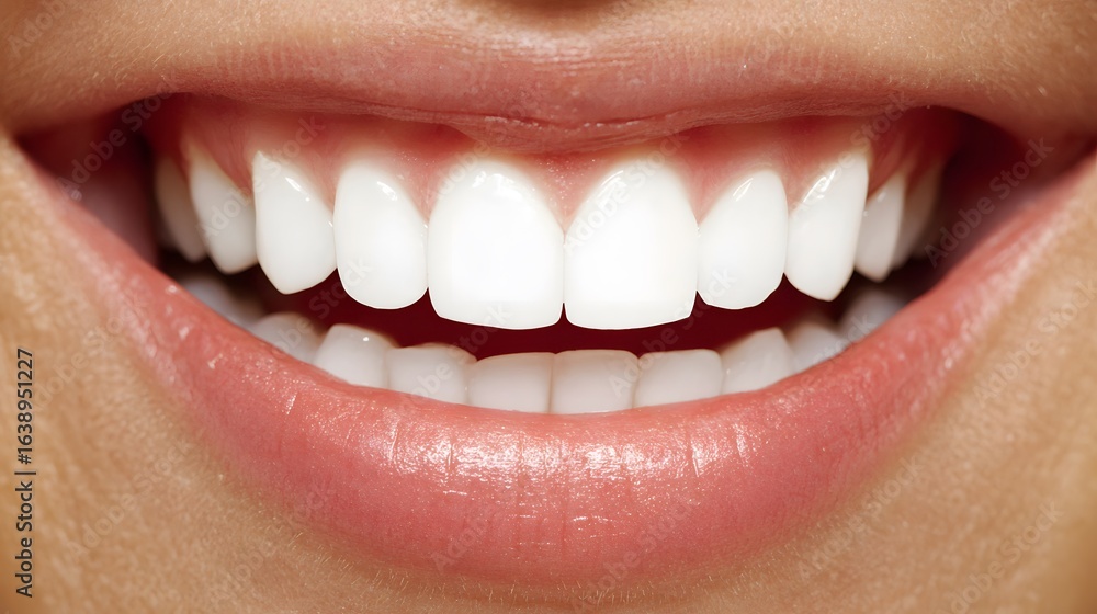 Fototapeta premium Close-up of a natural smile with perfect white teeth, highlighting dental health and confidence.