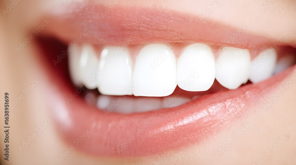 Fototapeta premium Close-up of a natural smile with perfect white teeth, highlighting dental health and confidence.