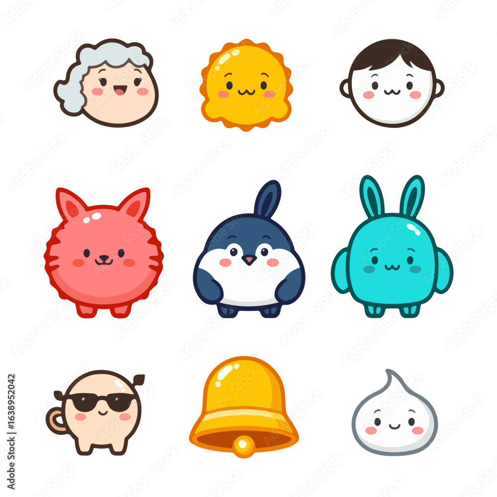 Fototapeta premium Kawaii Animal and Object Icons – Cute Cartoon Vector Collection
