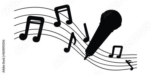 Microphone icon sing karaoke and wave line key melody sound music notes colorful musical on pastel isolated background. Minimal cartoon style. Eps 10 vector.  illustration. elements