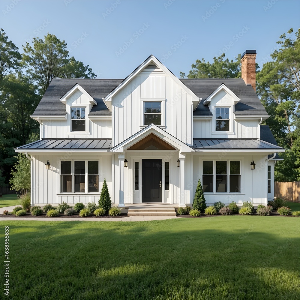 Fototapeta premium Traditional Rustic Farmhouse with Classic Architectural Details