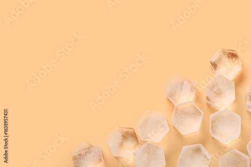 Hexagonal ice cubes on peac...
