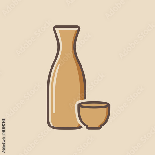 Ceramic bottle and cup for beverage service.