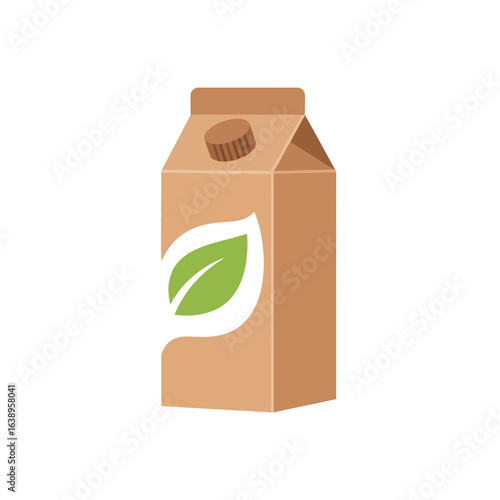 Brown carton with green leaf symbol on white background.