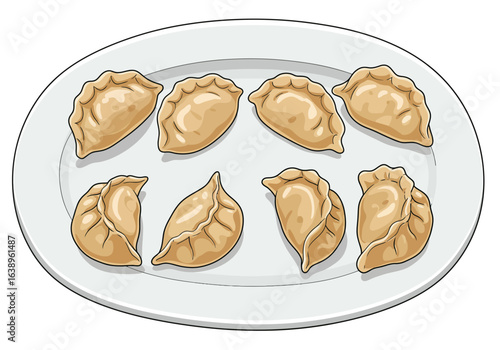 Plate of Delicious Cartoon Dumplings Ready to Eat.