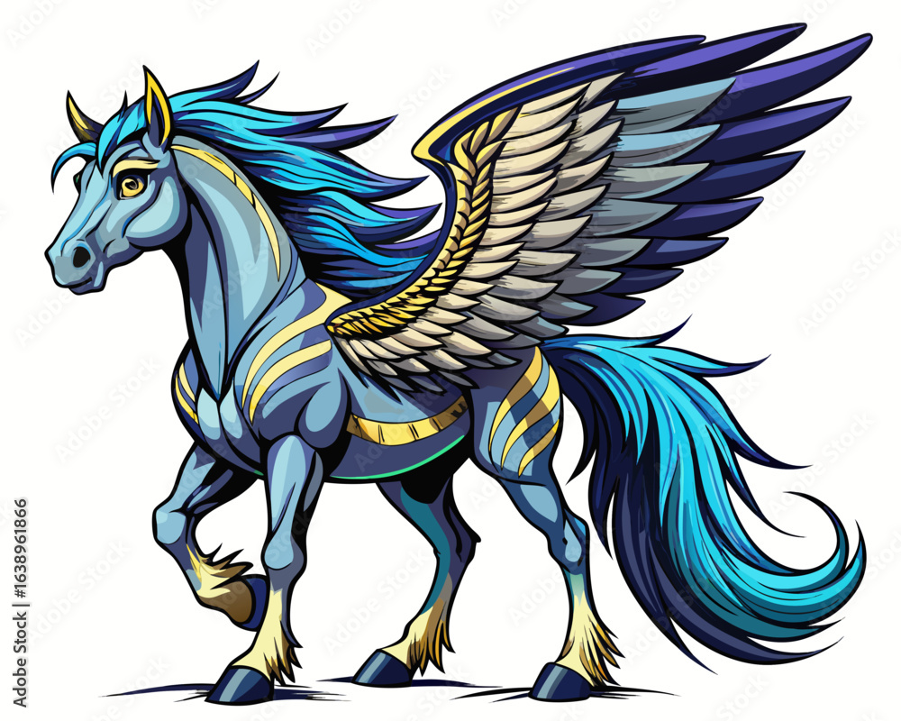 Fototapeta premium pegasus ,realistic , line bold black ,white background