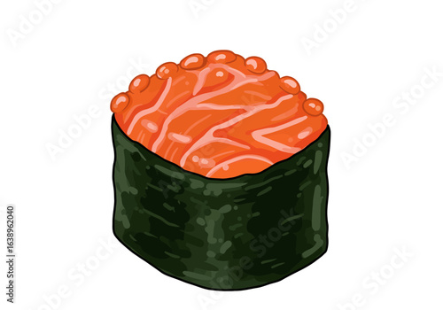 Ikura Gunkan Sushi with Nori Seaweed Wrap.