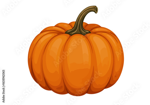 Cartoon Style Orange Pumpkin with Brown Stem Illustration.