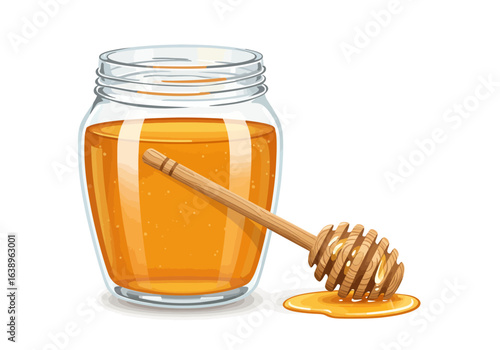 Honey Jar with Wooden Dipper and Drip.
