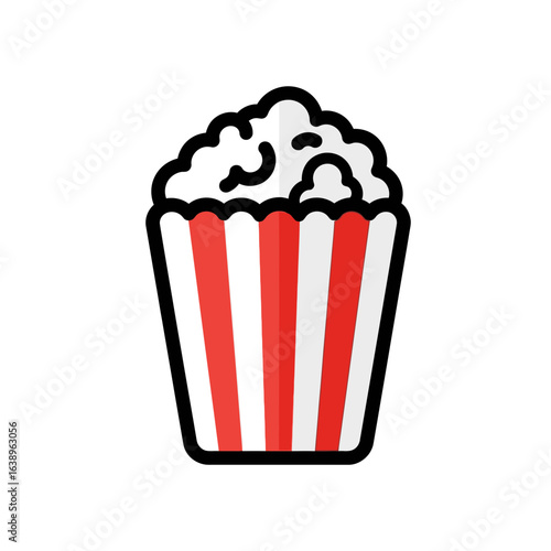 Red and white striped bucket filled with popcorn.