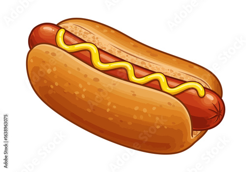Cartoon Hot Dog with Mustard Topping Illustration.