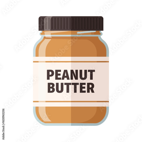 Jar of peanut butter with a label on a white background.