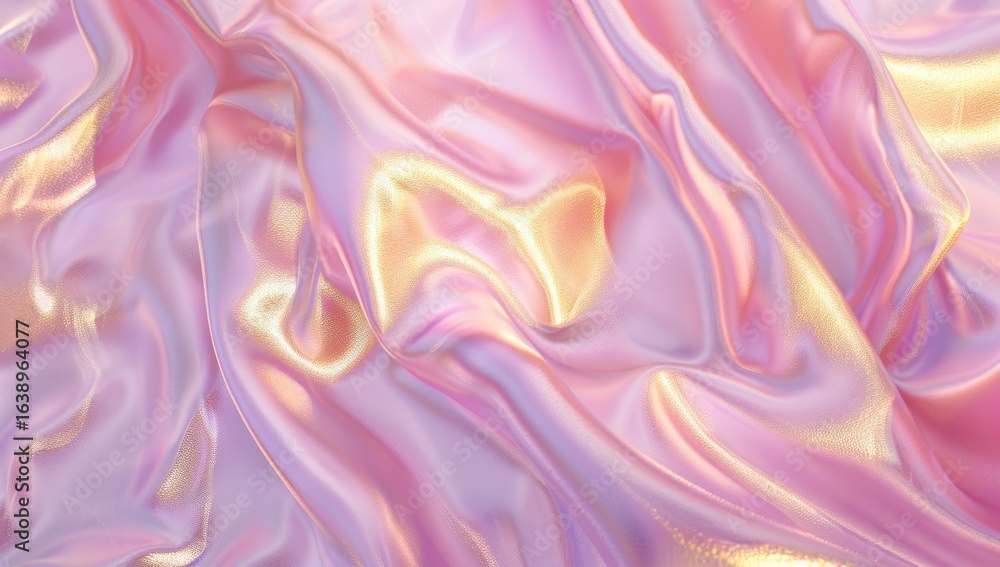 Fototapeta premium Pink iridescent fabric folds, close-up texture, soft light, smooth surface, textile design