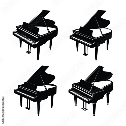 Four Grand Pianos in a Grid Pattern Black and White Illustration