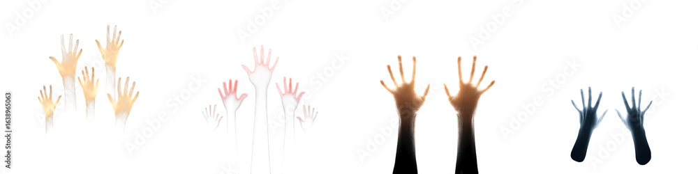 Fototapeta premium Abstract Hand Shadow Silhouettes on White Background