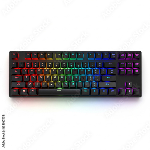 Stylish mechanical gaming keyboard with vibrant RGB backlighting, featuring a compact tenkeyless design. Perfect for gamers and tech enthusiasts.

