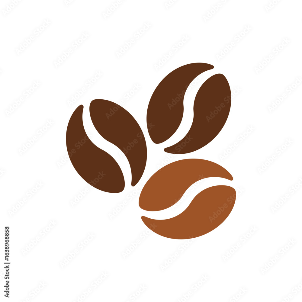 Obraz premium Three stylized brown coffee beans on a light gray background