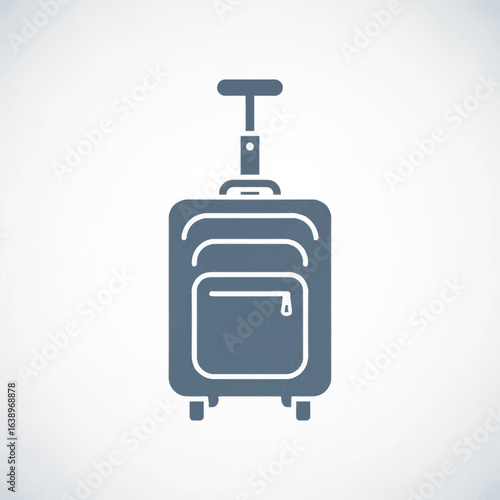 A grey wheeled suitcase with a telescopic handle on a white background.