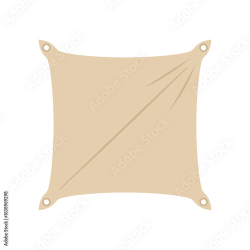 Square beige fabric shade sail with corner loops on white background.