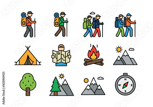 Hikingcamping gear perfect for outdoor enthusiasts. Suitable for websites, social media, and outdoorthemed designs.