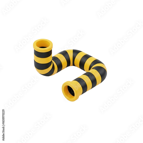 Striped Yellow and Black S-Shaped Pipe with Rounded Edges and Smooth Surface