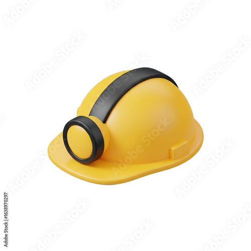 Bright Yellow Construction Helmet with Black Headband and Circular Detail