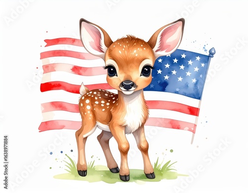 A cute cartoon fawn. Charming animated young deer woodland creature sweet bambi digital art fauna.
