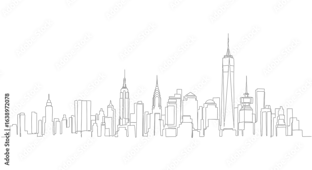Obraz premium Skyline Silhouette: An artistic outline illustration of a metropolitan skyline, capturing the grandeur and architecture of the cityscape.