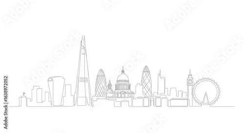London Cityscape Silhouette: A minimalist outline of the iconic London skyline, showcasing renowned architectural landmarks in an eye-pleasing aesthetic.