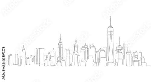 Skyline Silhouette: An artistic outline illustration of a metropolitan skyline, capturing the grandeur and architecture of the cityscape.