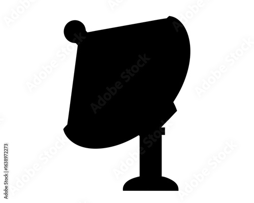 Silhouette of a studio light with reflector and stand on white background