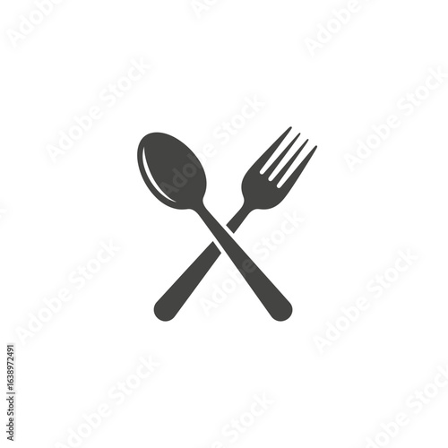 Crossed spoon and fork icon on white background.