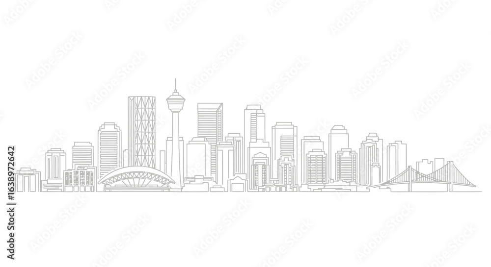 Fototapeta premium Cityscape Silhouette: An elegant minimalist line drawing of a dynamic city skyline, featuring iconic architectural elements, perfect for illustrating urban landscapes and modern design concepts.