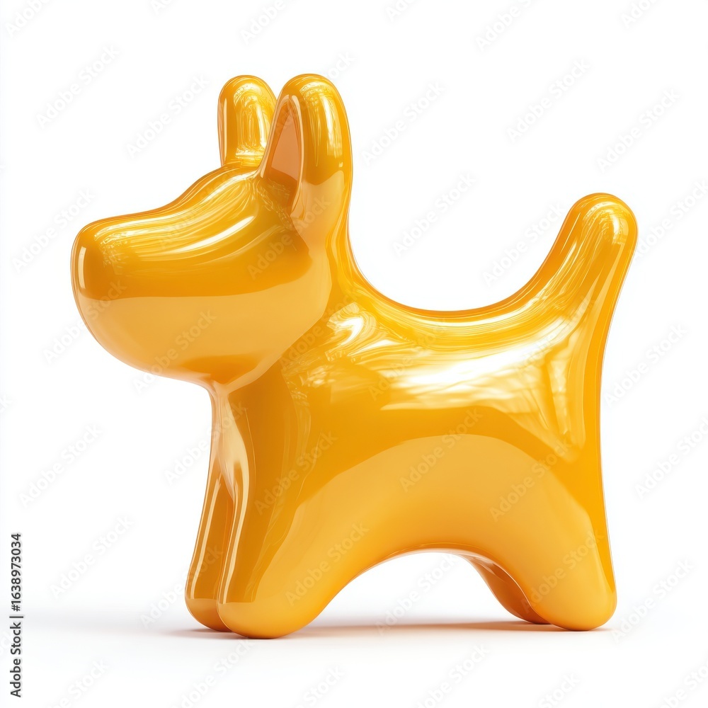 Fototapeta premium Glossy Yellow Dog Figurine on White Background