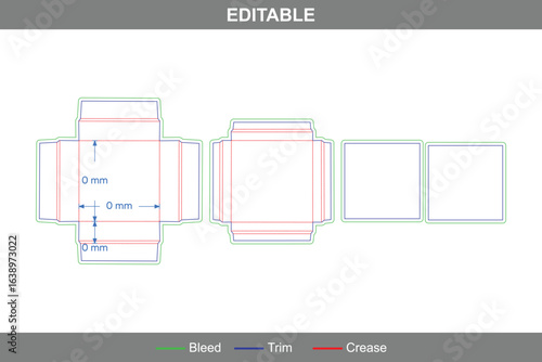 Square jewelry rigid box dieline with lid featuring professional construction, accurate die line, box dieline layout, and elegant dieline packaging format