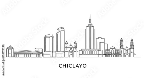 Chiclayo City Skyline: A refined pen and ink portrayal of the urban skyline, offering a glimpse into the architectural landscape of Chiclayo, celebrating its unique buildings and monuments.