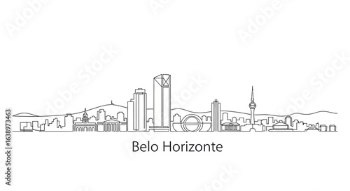 Belo Horizonte Skyline: A minimalist line art illustration of Belo Horizonte's skyline, showcasing the city's architectural landmarks.