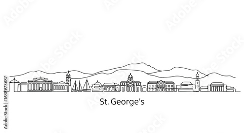 St. George's Architectural Marvels: An artistic line drawing showcases the iconic architecture of St. George's, a testament to the city's rich history and vibrant urban landscape.