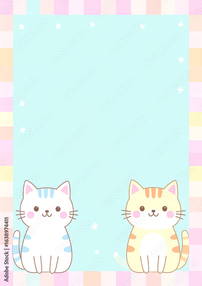 A4-sized paper templates with adorable cartoon cat designs. Each page features a different layout with soft pastel colors, cute illustrations of cats, and playful borders, perfect for children's A4-sized paper templates with adorable cartoon cat designs. Each page features a different layout with soft pastel colors, cute illustrations of cats, and playful borders, perfect for children's