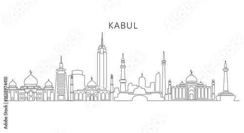 Kabul Skyline Silhouette: Capturing the essence of Kabul, this minimalist line art showcases iconic architectural landmarks against the backdrop of the city.