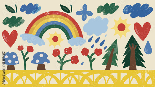 Sunny Sky Celebration of Rainbows, Trees, Flowers, and Magical Little Details