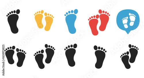 Footprint Vector Set Illustration Colorful and Black Footprints for Creative Design Projects