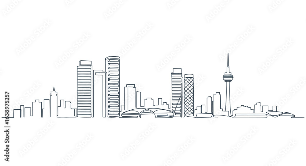 Obraz premium Cityscape Sketch: A minimalist sketch capturing a modern cityscape, highlighting iconic structures. It offers a sense of urban energy through its sleek and simple line work.