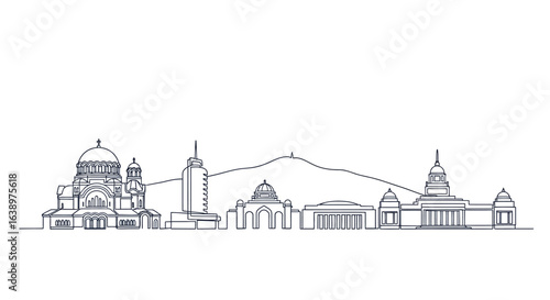 Cityscape in Line Art: A minimalist line art illustration capturing the essence of an urban cityscape, portraying iconic architectural landmarks.