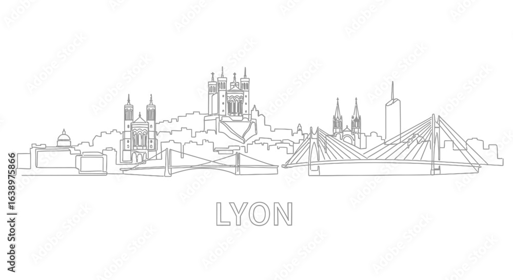 Obraz premium Lyon Skyline: A minimalist linear depiction of Lyon's skyline, capturing the architectural elegance and iconic landmarks in a clean, artistic style.