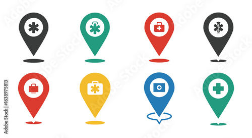 Medical Location Icons Set Vector Illustration Map Markers GPS