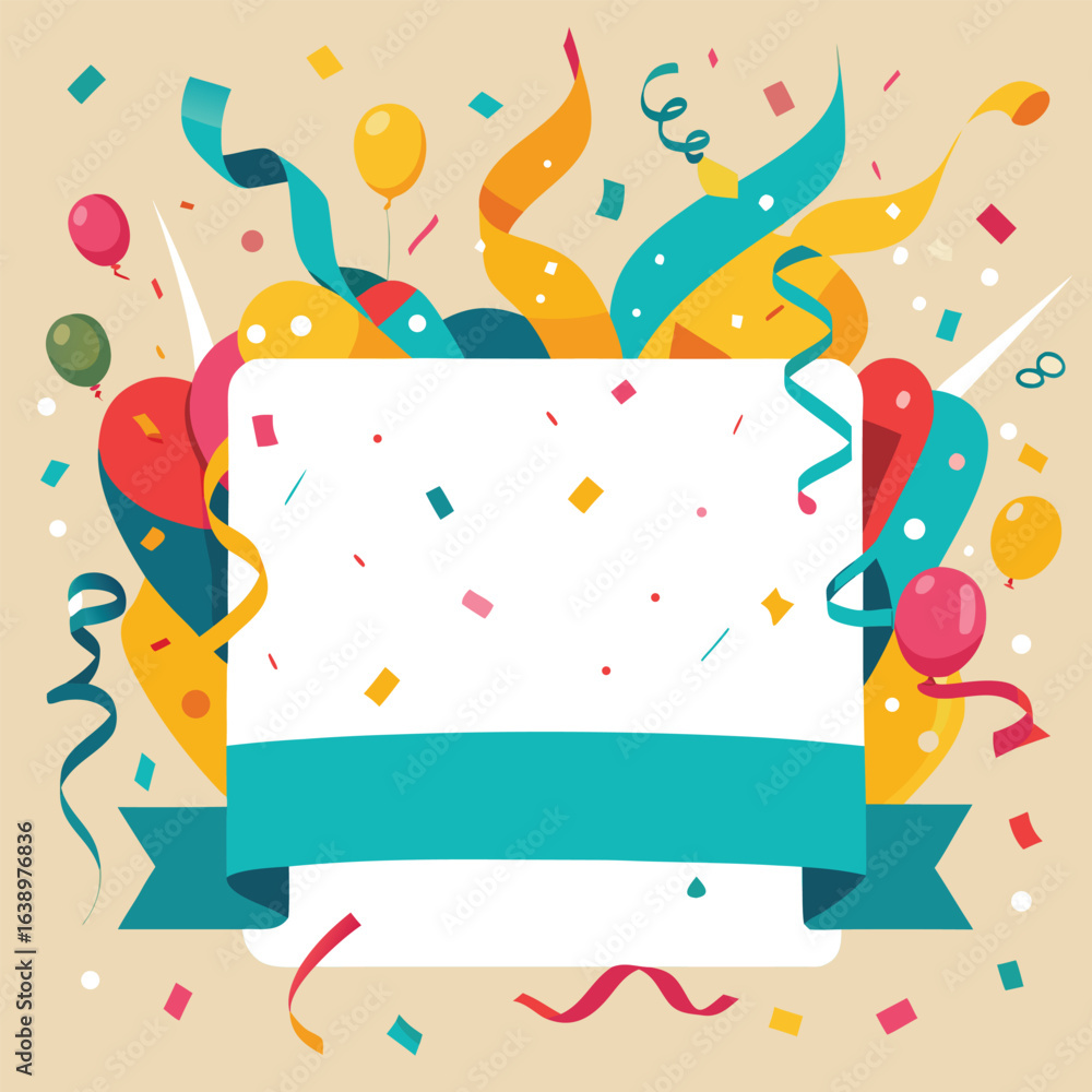 Naklejka premium Celebration background template with confetti Colorful ribbons. luxury greeting rich card