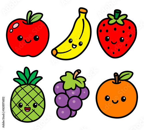 cute fruits cartoon style chibi